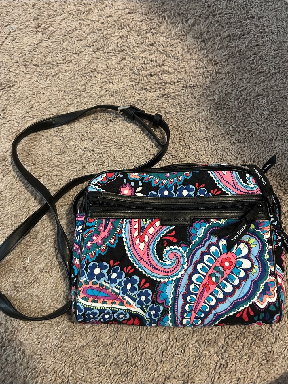 Vera Bradley Black Multicolor Paisley Crossbody with Pink & Blue Accents